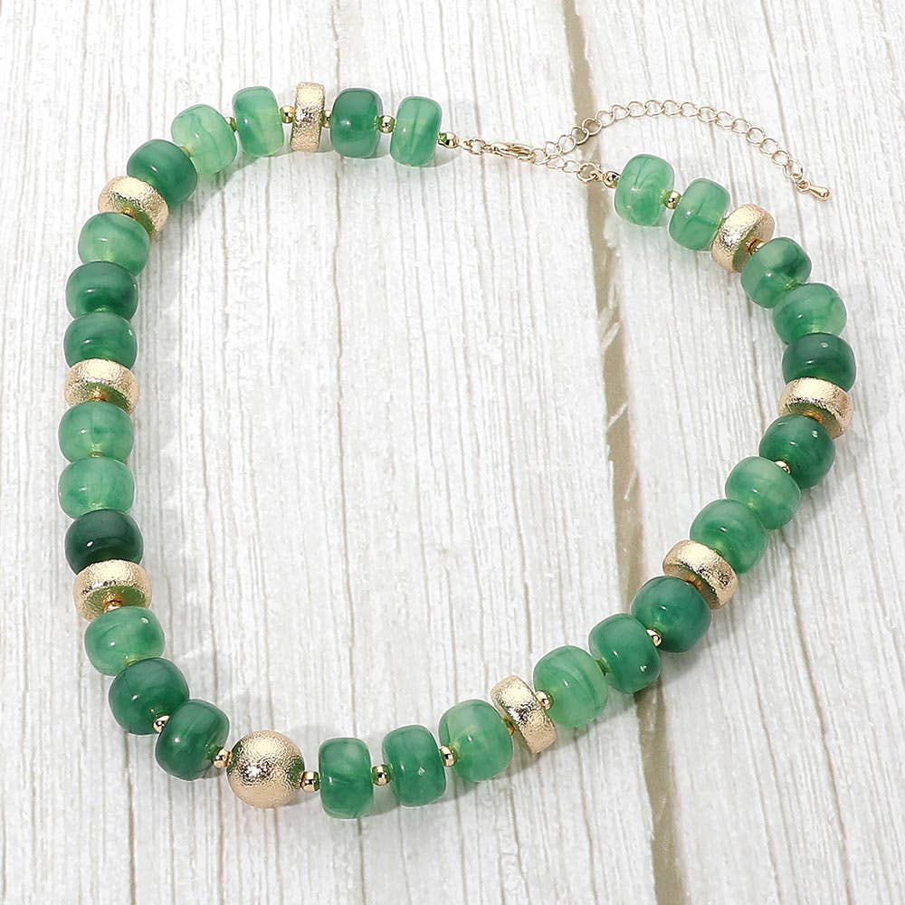 Bold Chunky Beaded Statement Necklace: Gold,Olive Green