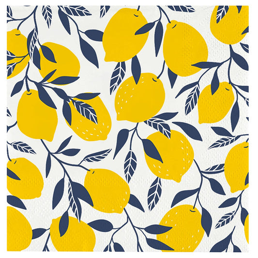 Ceramic Napkin Tray + Napkins - Lemons: Ceramic, Paper, Cotton Twill Ribbon