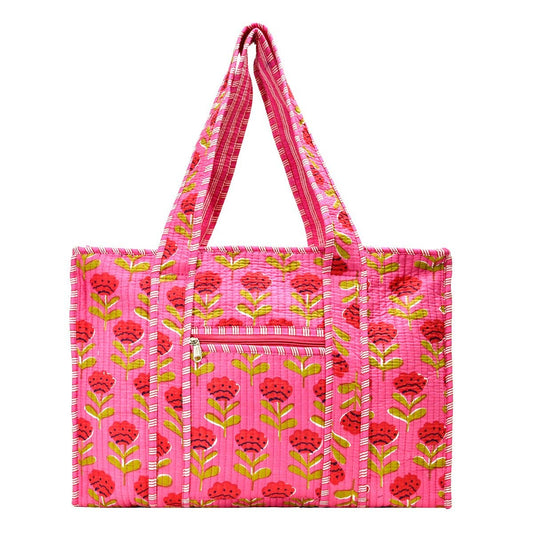 Cotton Block Print Tote Bag- Small & Large: Large
