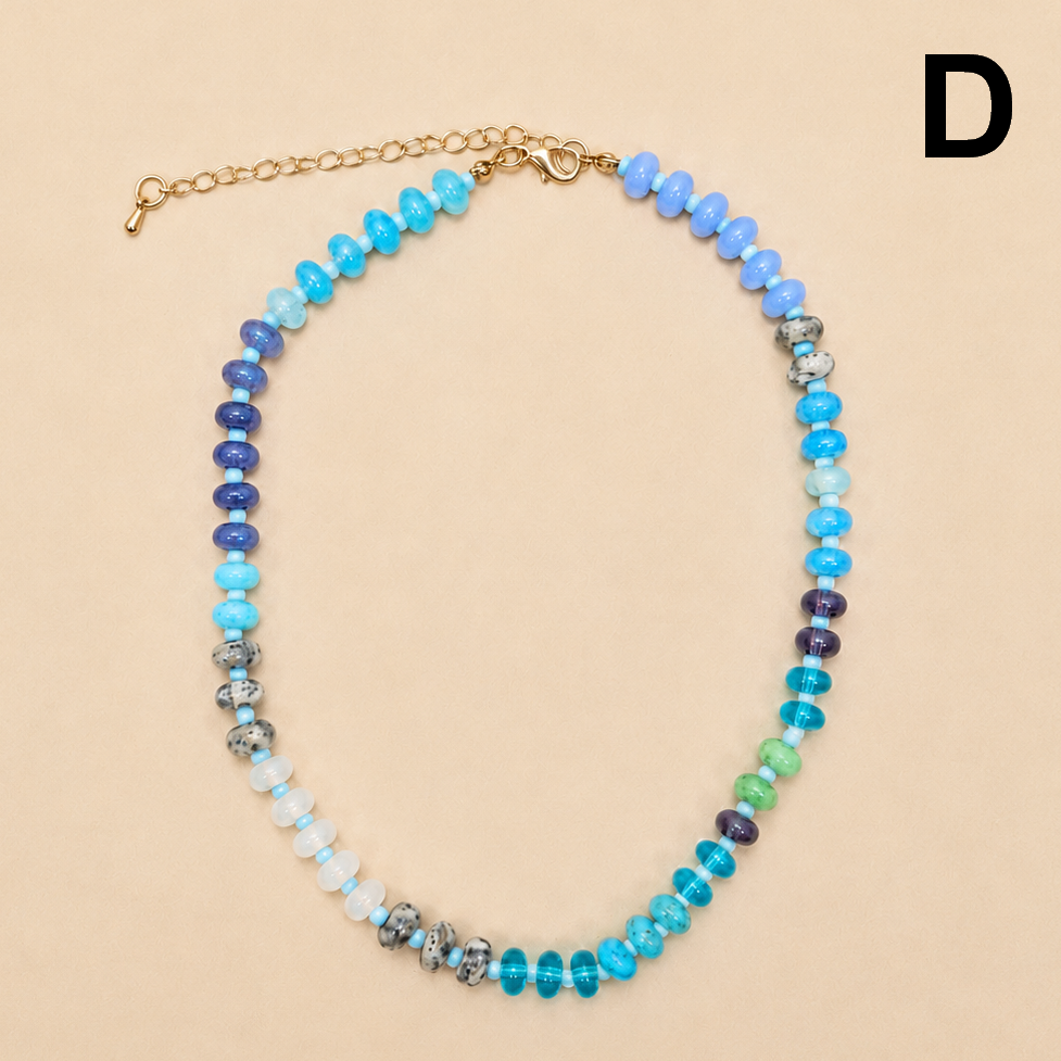 Natural Stone Semi-precious Glass Mixed Necklace | D
