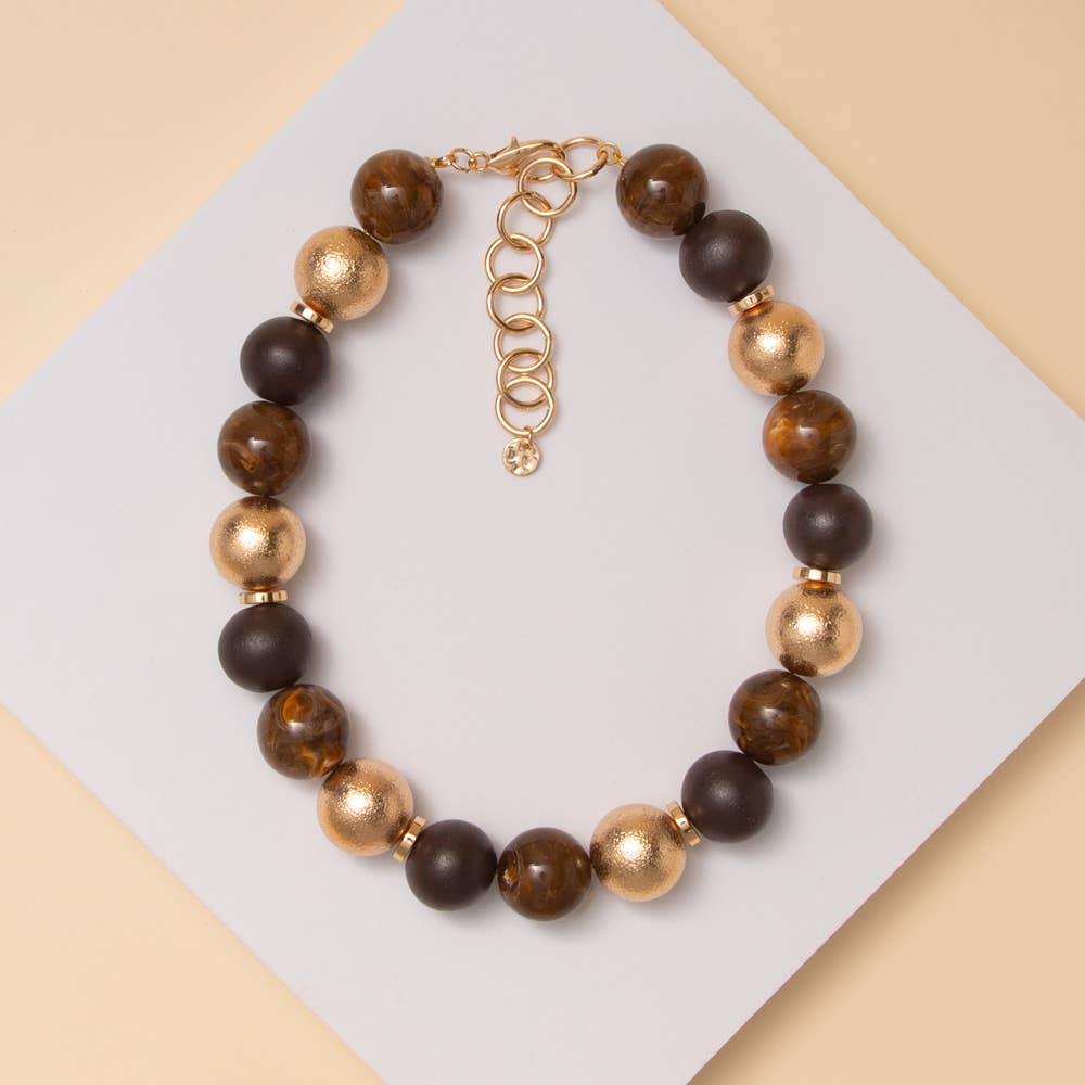 Beaded Multi Color Necklace : Brown