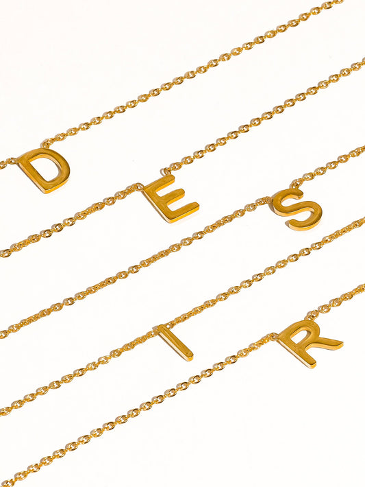 Desir 18K Gold Non-Tarnish Petite Classic Letter Necklace: Yellow Gold / T