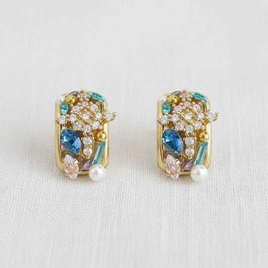 Vintage Inspired Colorful Cubic Zirconia C-Shape Stud Earrin
