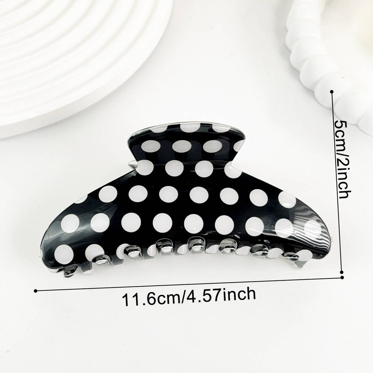 Colorful Polka Dot Curved Hair Claw Clip: Black / M