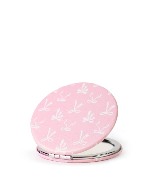 Hannah Bow Pocket Mirror Pink/White