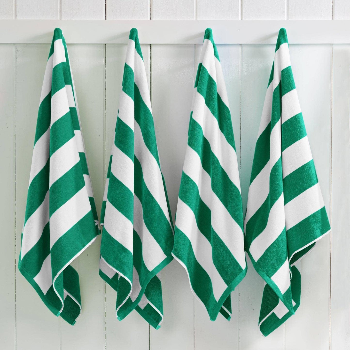 Cotton Velour Cabana Stripe Beach Towel - Novia Collection: New Green