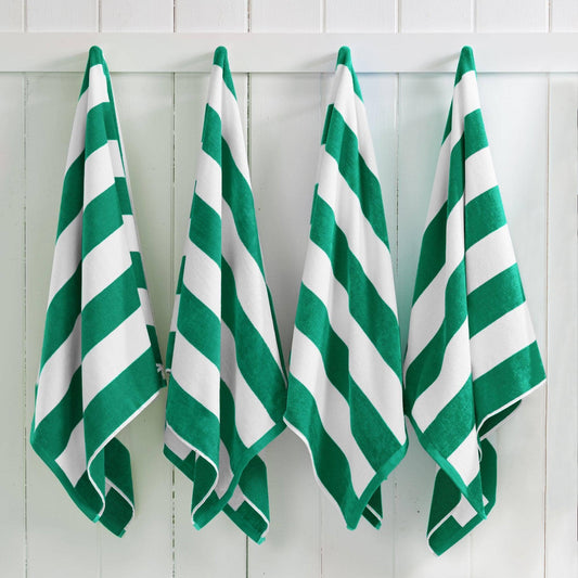 Cotton Velour Cabana Stripe Beach Towel - Novia Collection: New Green