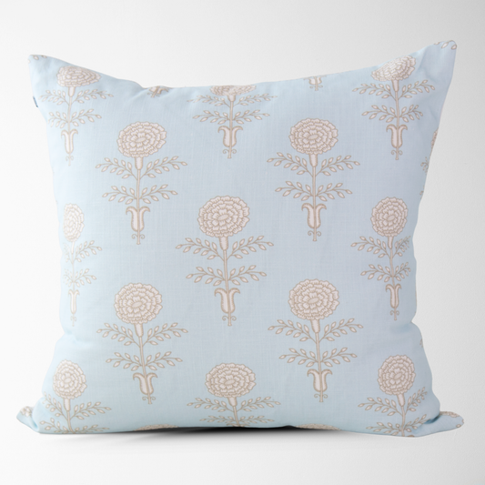 Elodie Sky Floral Block Print Pillow Cover: Square