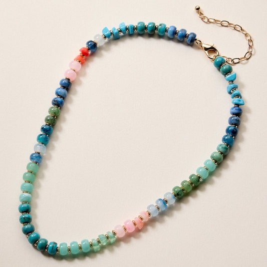 Colorful Resin Beaded Necklace – Adjustable Multi-Color Boho Bead Chain: BL / ONE