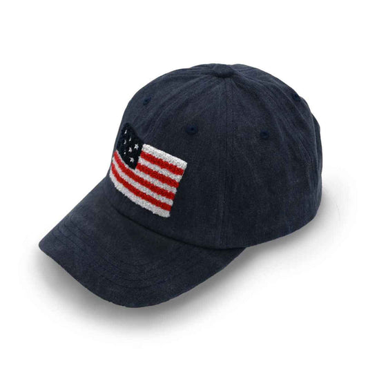 American Flag Chenille Patch Baseball Cap: Navy
