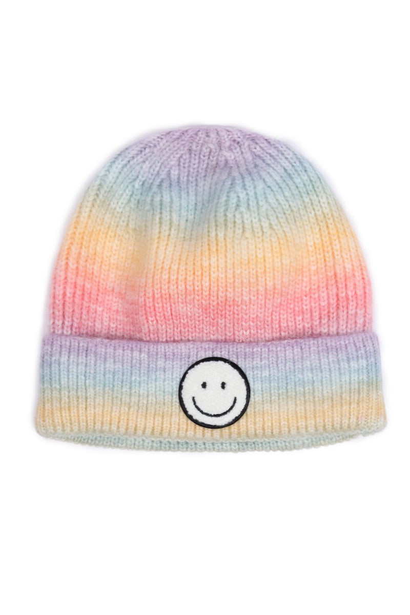 Chenille Smile Face Patch Beanie