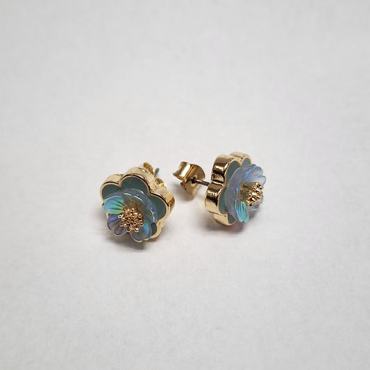 gold dipped/ light blue flower Studs