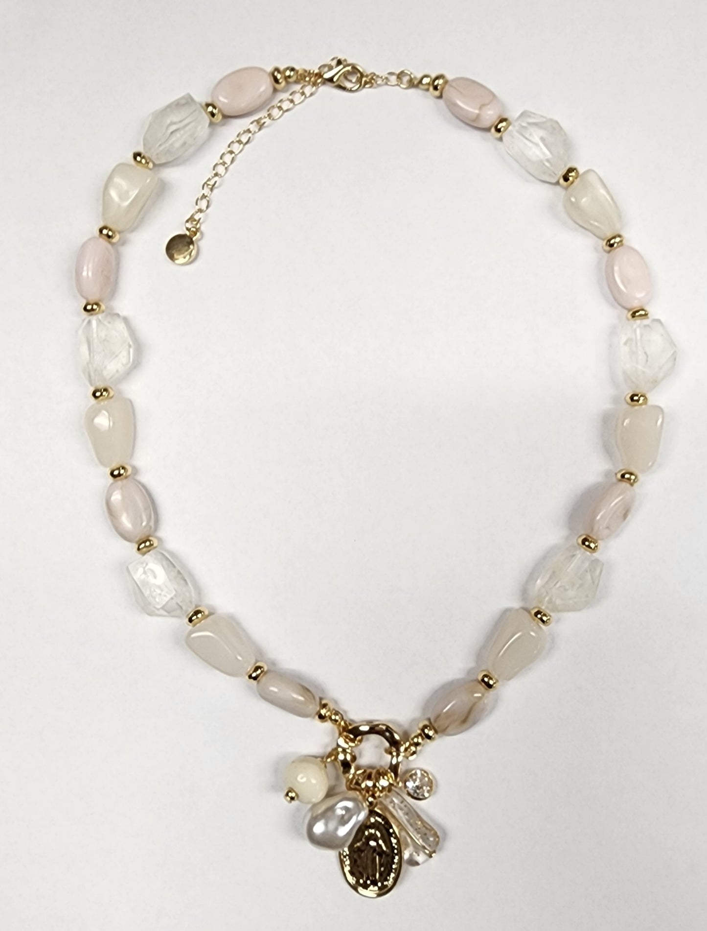 Gold Oval and Pearls Charm Necklace