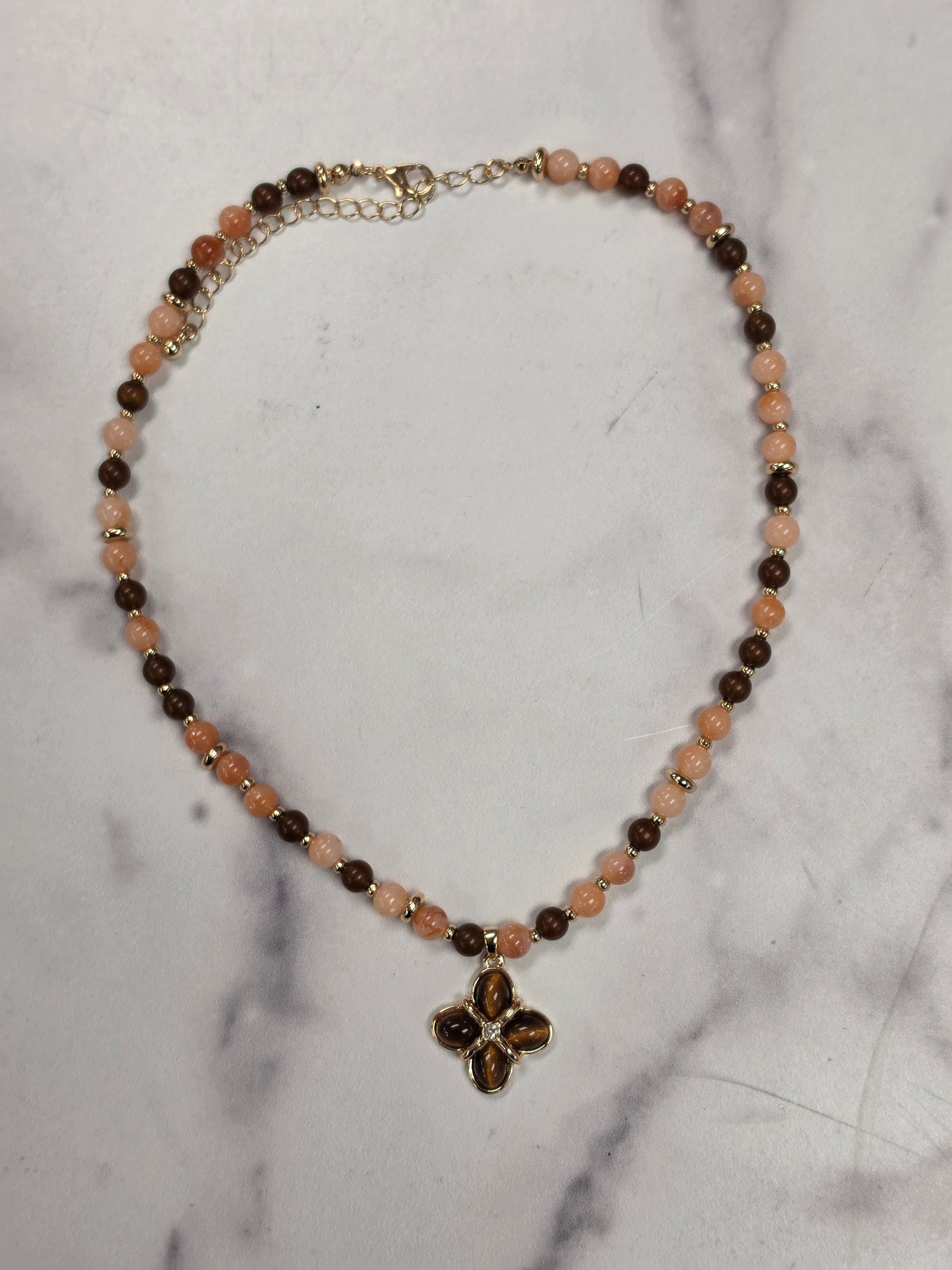 Strawberry & Brown Quatrefoil Pendant