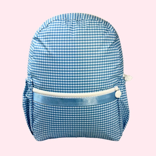 Wipeable Baby Blue Gingham Medium Backpack w/ Pockets