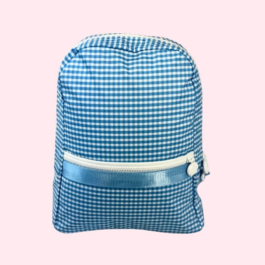 Wipeable Baby Blue Gingham Small Backpack