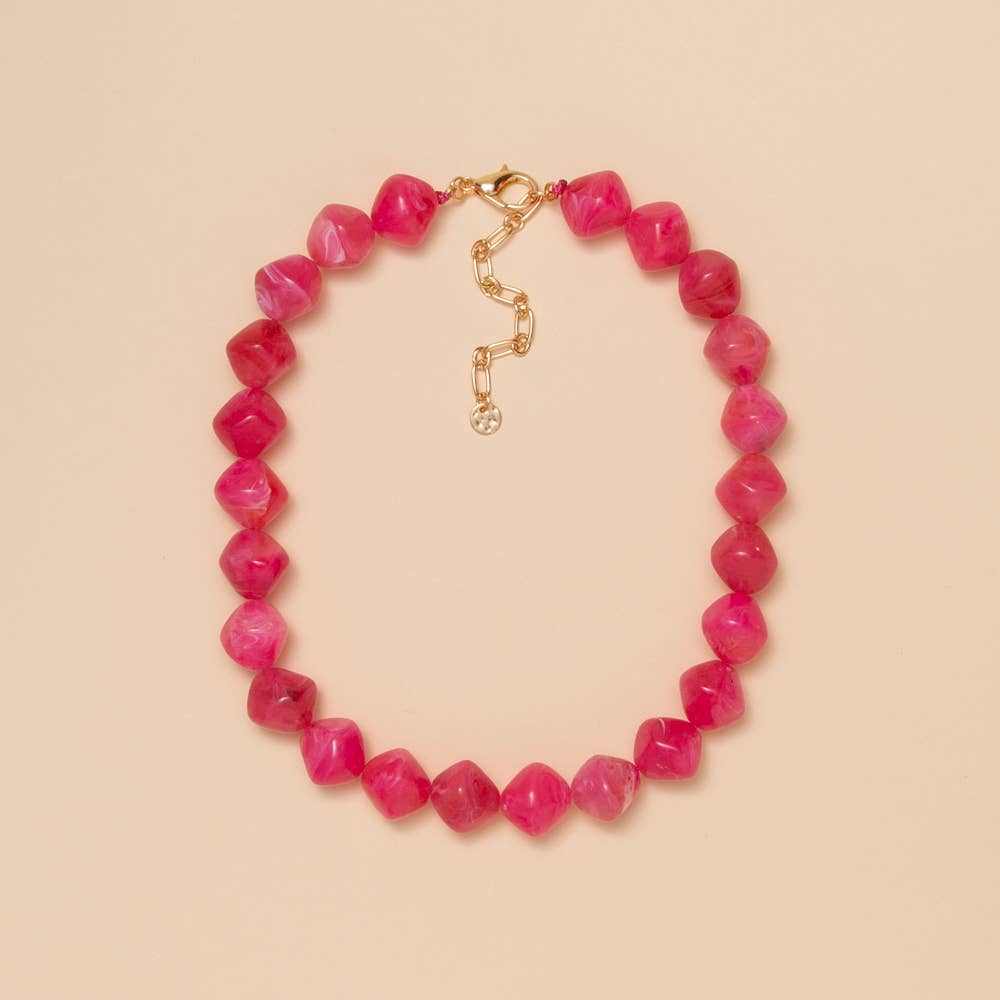 Beaded Stone Necklace: Fuchsia