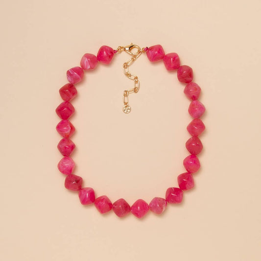 Beaded Stone Necklace: Fuchsia
