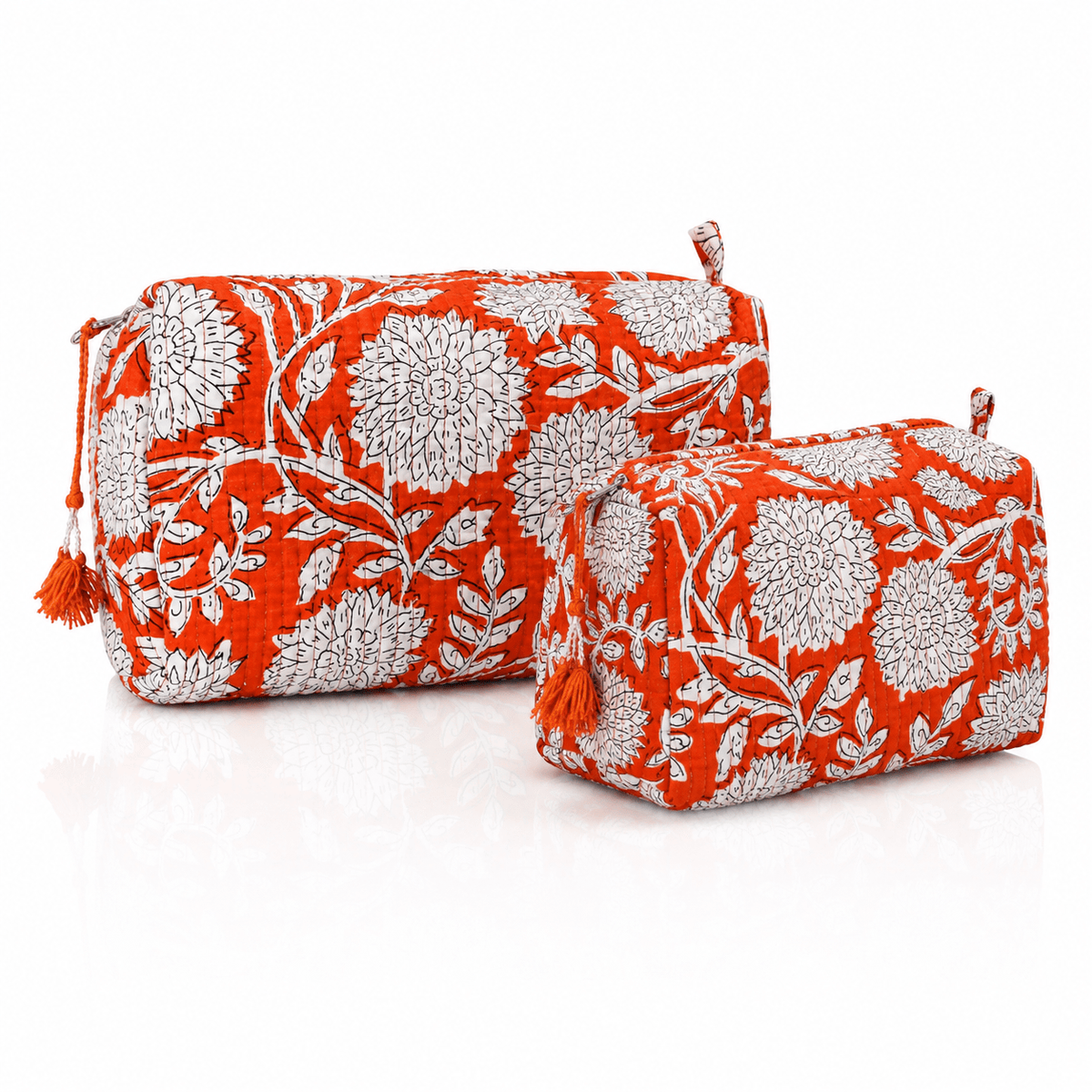 Cotton Block Print Pouch Orange