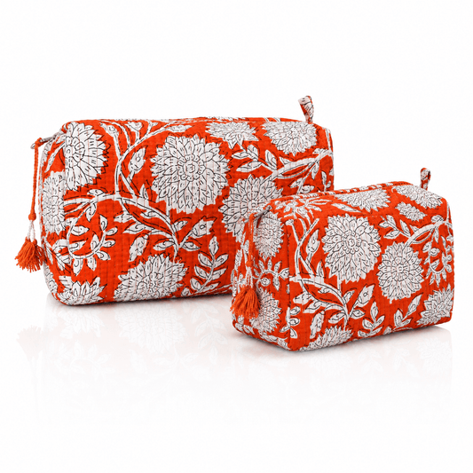 Cotton Block Print Pouch Orange
