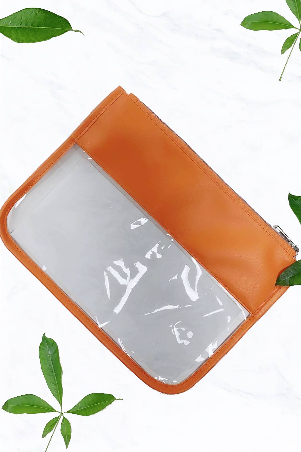 Clear Cosmetics & Toiletry Pu Handbag: Orange