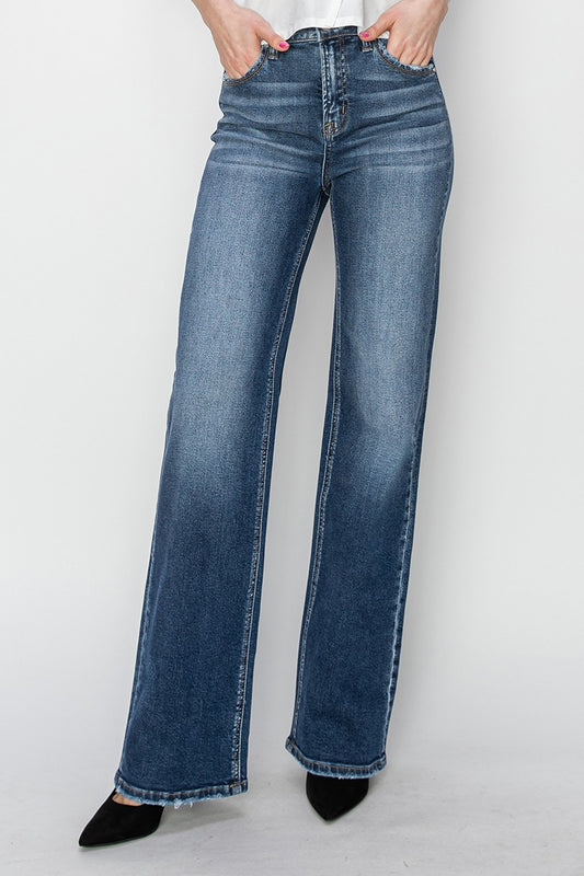 High Rise Straight Jeans-Dark