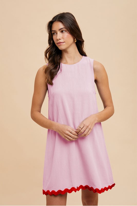 Ric Rac Trim Detail A Line Mini Dress in Light Pink – She la la