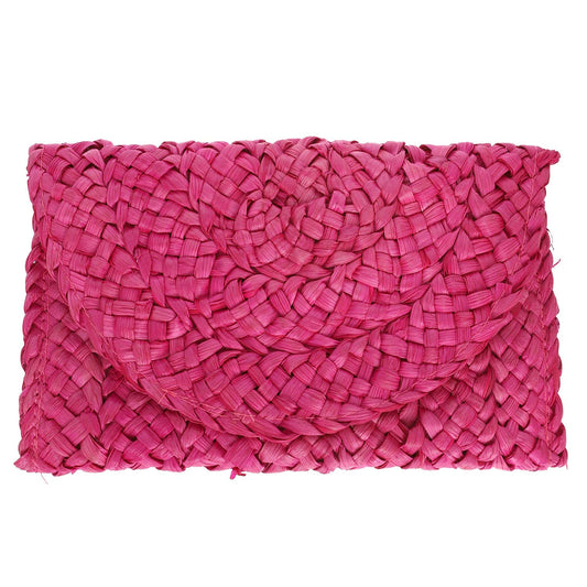 Straw Woven Raffia Clutch Handbag: Fuchsia