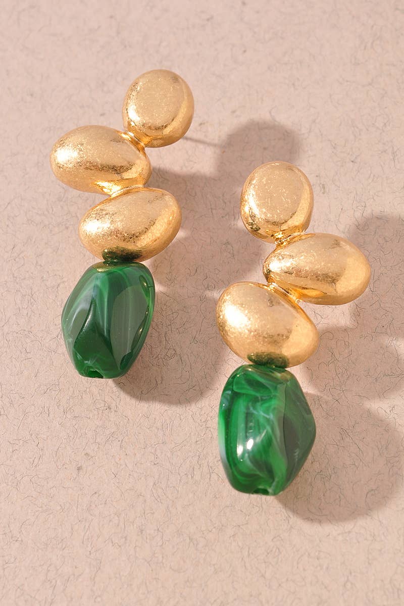 Sculptural Resin Drop Earrings: Green