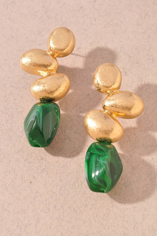 Sculptural Resin Drop Earrings: Green
