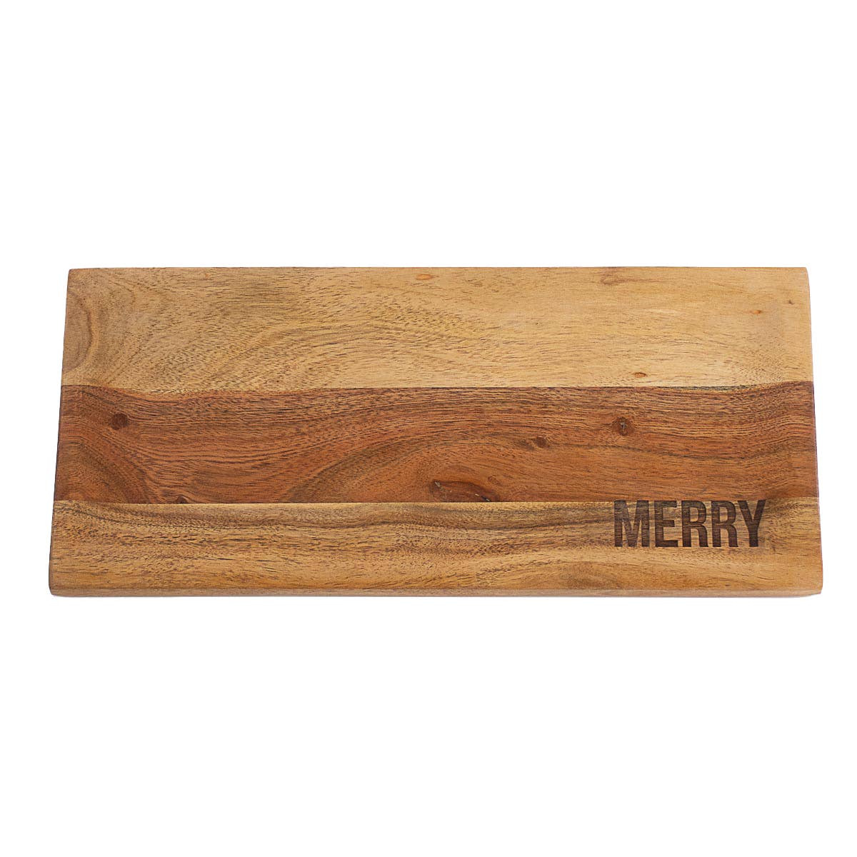 Merry Etched Serving Tray   Natural   15x7x.5