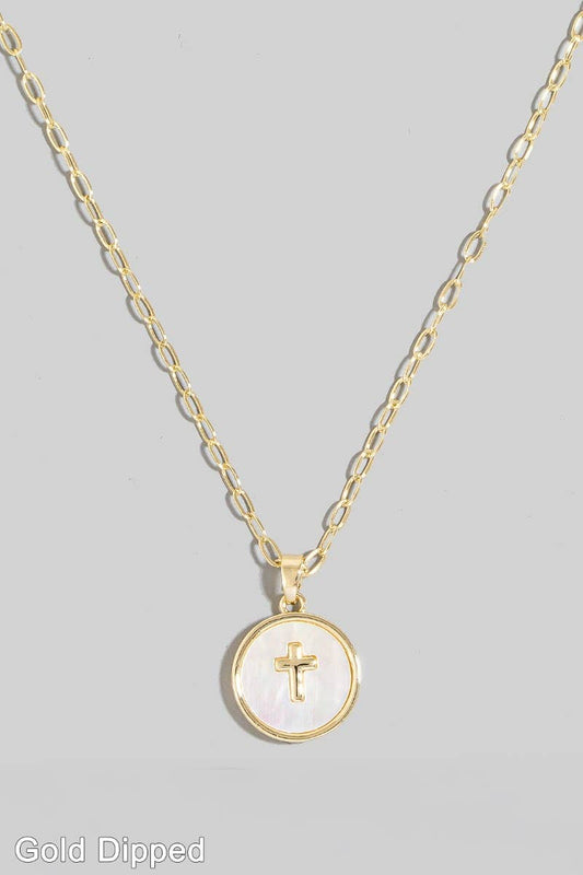 Gold Dipped Cross Coin Pendant Necklace: GM
