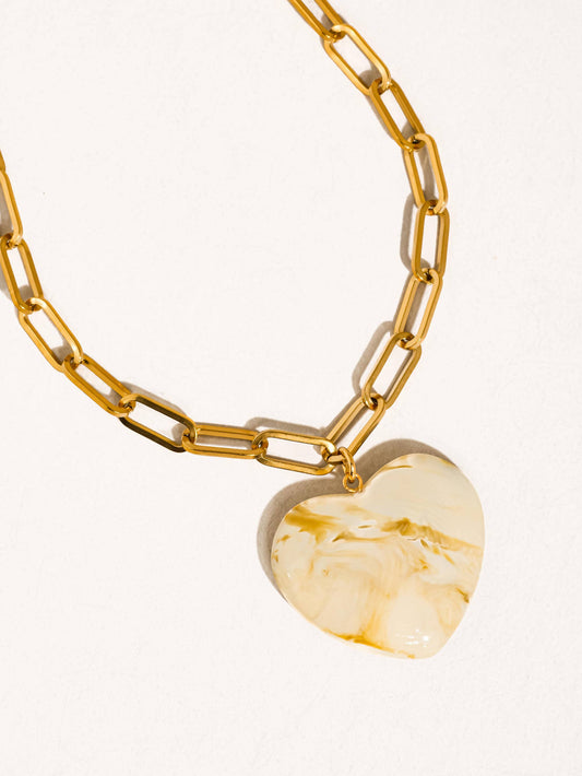 Rouelle 18K Gold Non-Tarnish Heart Chain Necklace: White