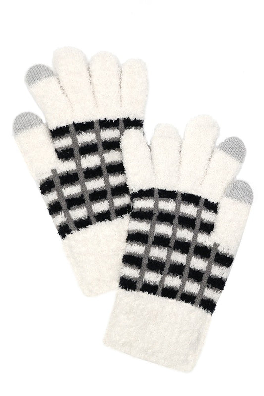 Cozy Color Blocked Smart Gloves in Ivory