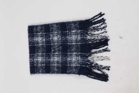 Oblong Plaid Woven Scarf in Navy