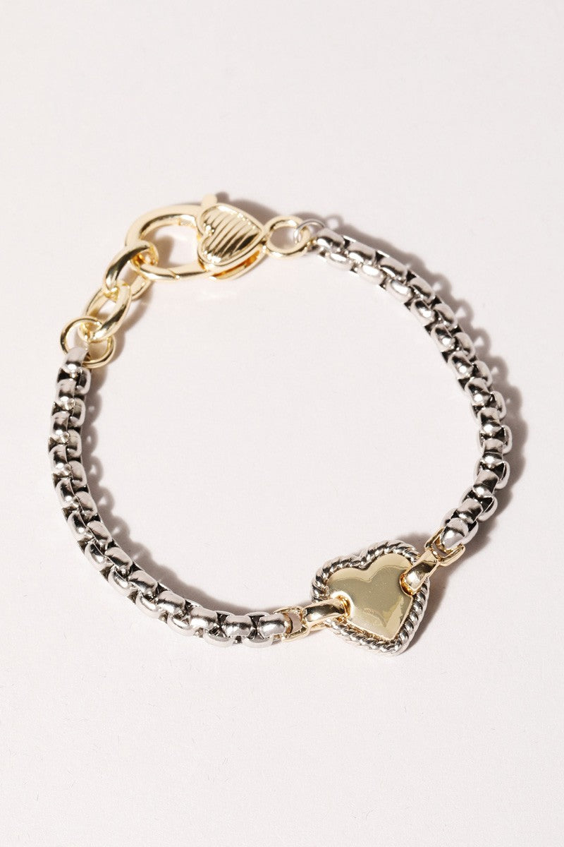 Gold Heart Charm Box Chain Bracelet