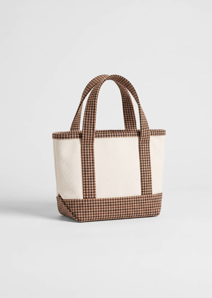 PLAID Detail Canvas Tote Bag: Beige