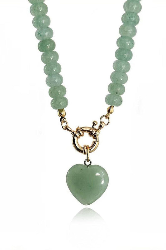 Multi-Strand Beaded Necklace with Heart Charm: LIGHT GREEN / One Size