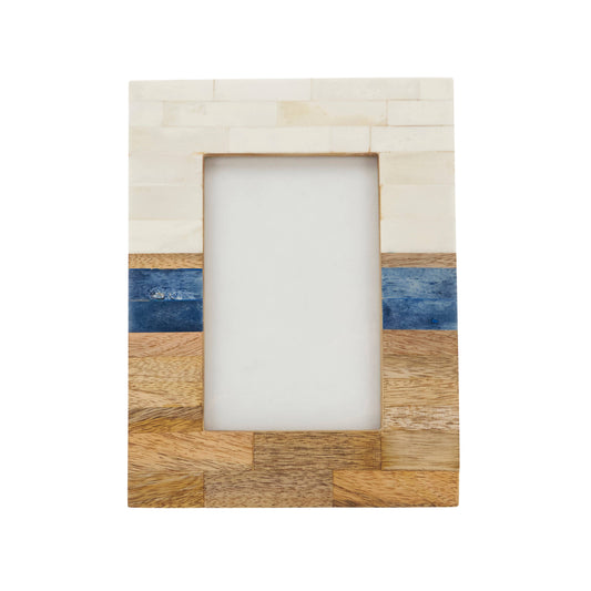 Wood & Bone Classic Photo Frame: Ivory/Blue / 5"x7"