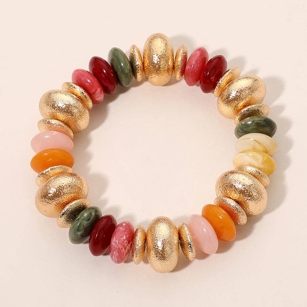 Chunky Mixed Disc Beaded Stretch Bracelet: Gold,Multi