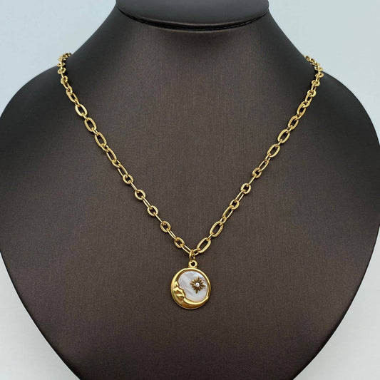 Sun Moon Round Ss Pendant Necklace - FGS/MS: The Moon （shell））