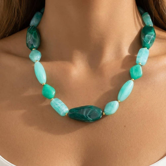 Irregular Shapes Large Marble Resin Beads Necklace: GN