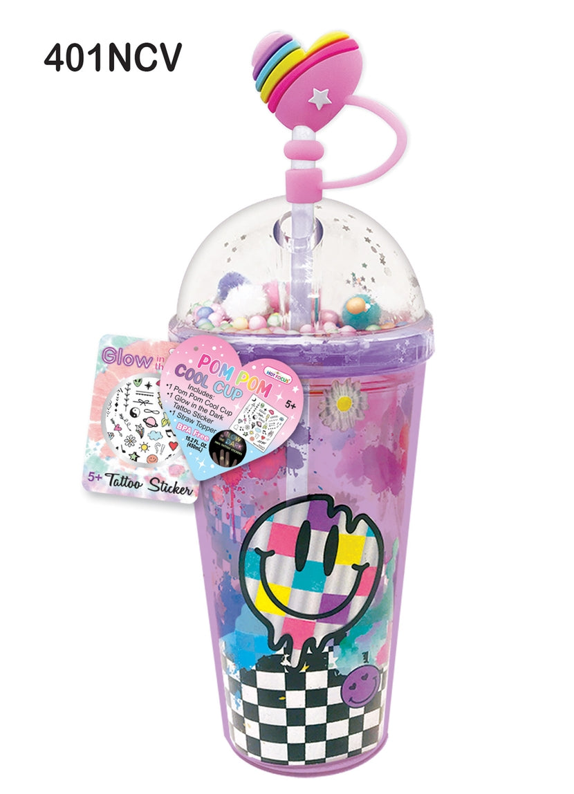 Plastic Cups with Dome Lids Colorful Straws and Stickers