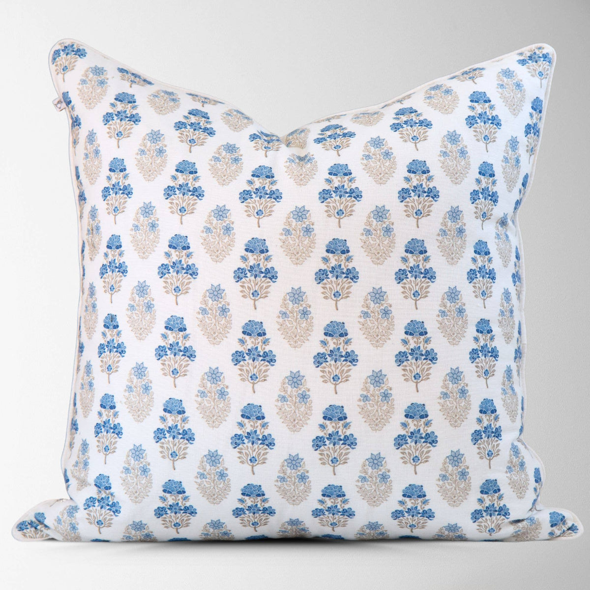 Vivienne Blue Block Print Mughal Flower Pillow Cover  