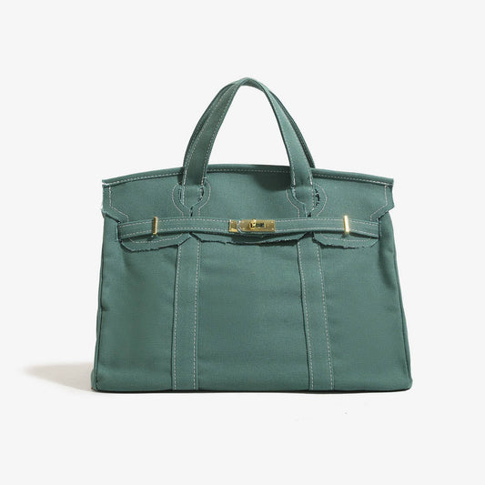 Handmade Premium Cotton Canvas Boat Bag Solid Color: Green