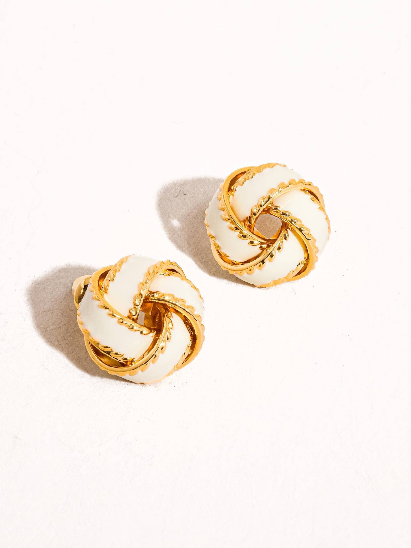 Astor 18K Gold Basket Weaved Ball Studs: White