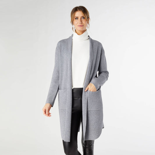 Heavenly-Luxe Long Cardigan with Lattice Back - Fall: Mid Heather Grey