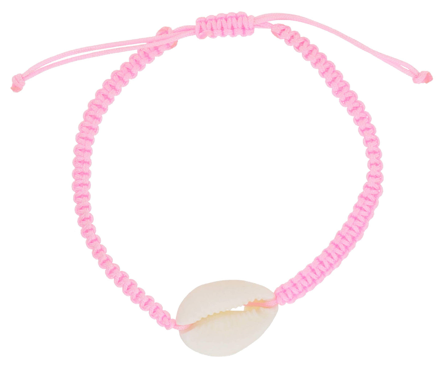 Kids White Shell on Light Pink Woven Band Bracelet