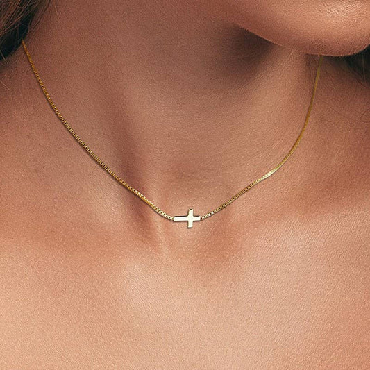 18k Non Tarnish Cross Necklace | Gold