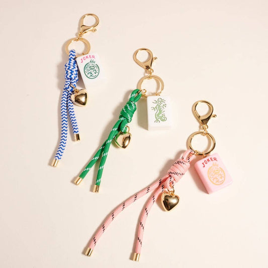 Mahjong Tile Puffy Heart Cord Keychain Bag Charm: Blue / ONE